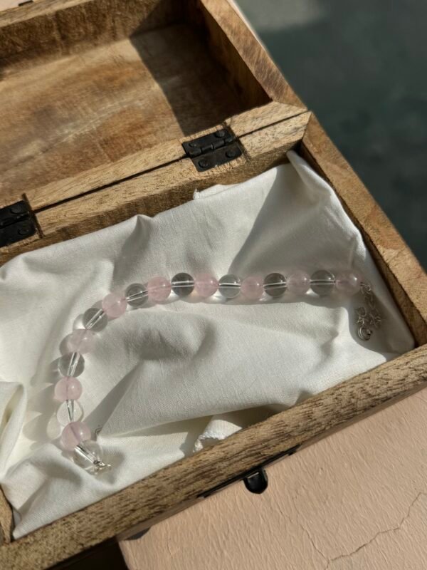 Rose quarts & Clear quarts Silver Bracelet - Image 2