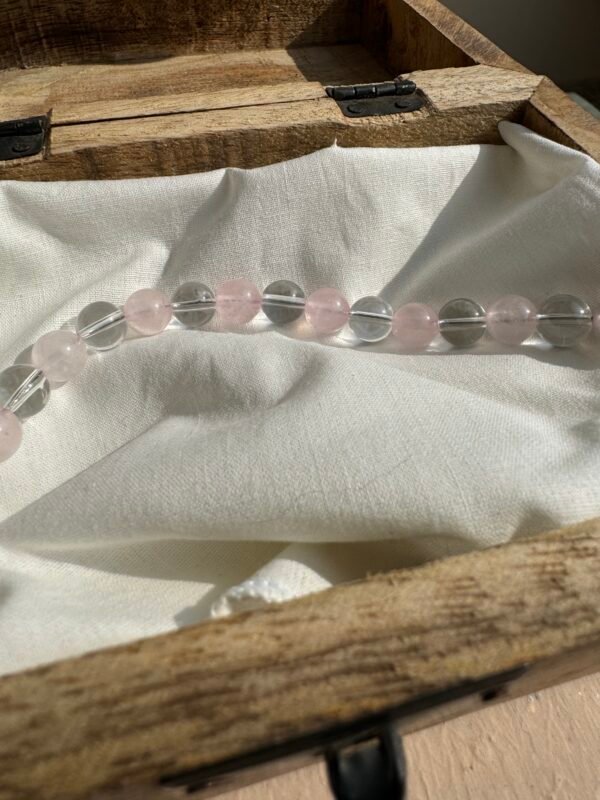 Rose quarts & Clear quarts Silver Bracelet